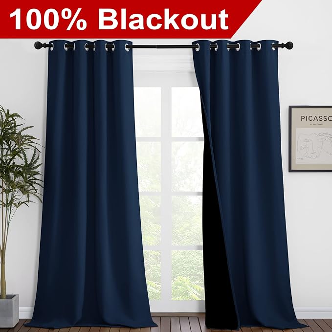 NICETOWN Complete 100% Blackout Curtain Set, Thermal Insulated & Energy - Image 2