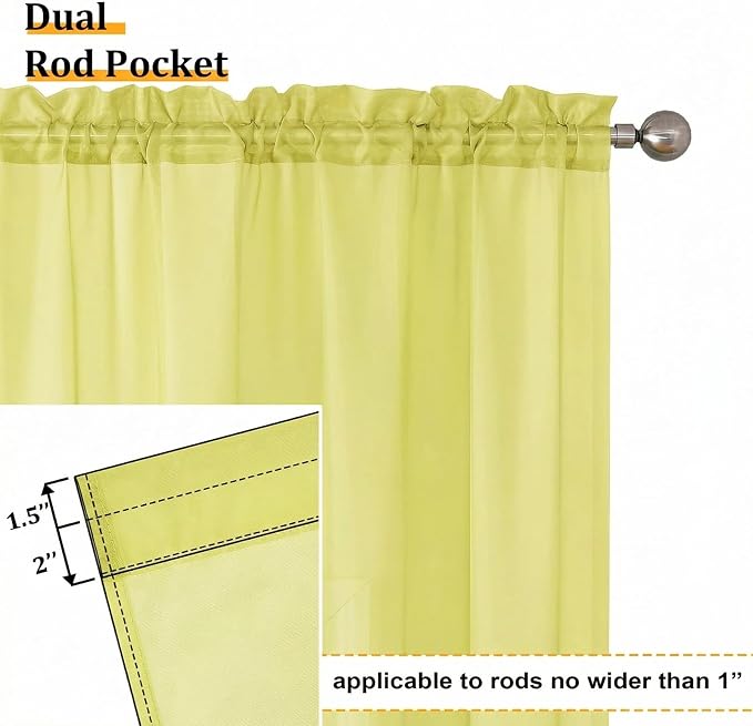 Aiyufeng Lemon Sheer Curtains 63 Inch Length 2 Panels Set - Image 2