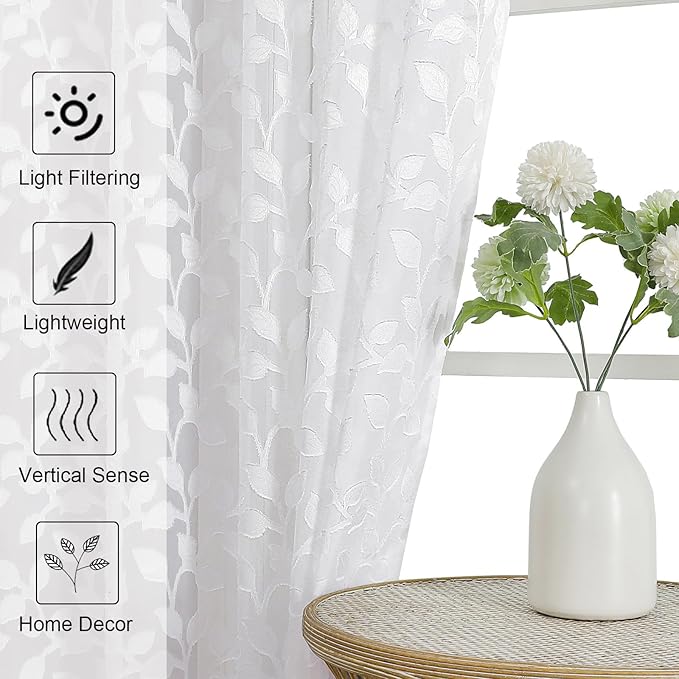 Chyhomenyc White Sheer Curtains 30 Inch Length, Light Filtering Leaf Tufted - Image 6