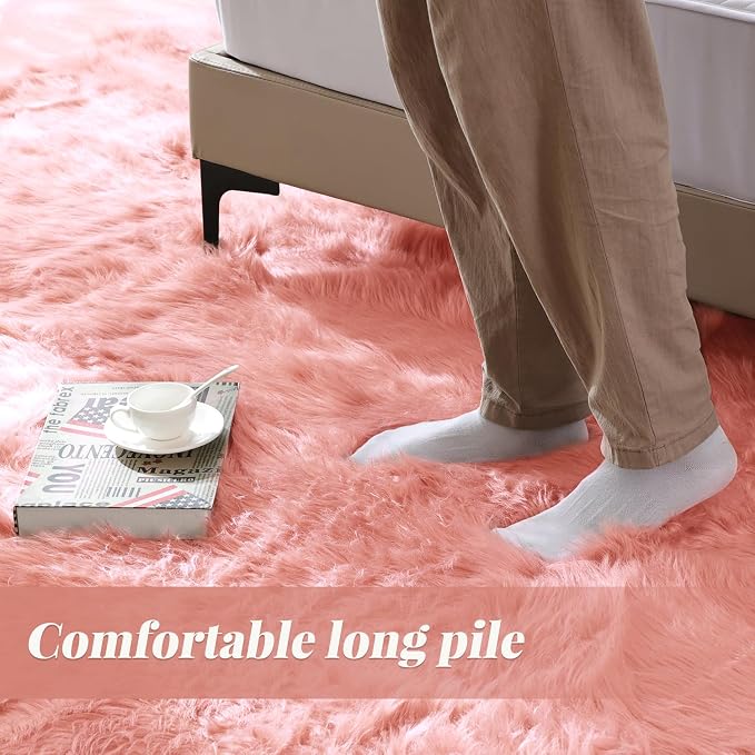 ORINOVA Pink Fluffy Sheepskin Fur Area Rugs - Image 4