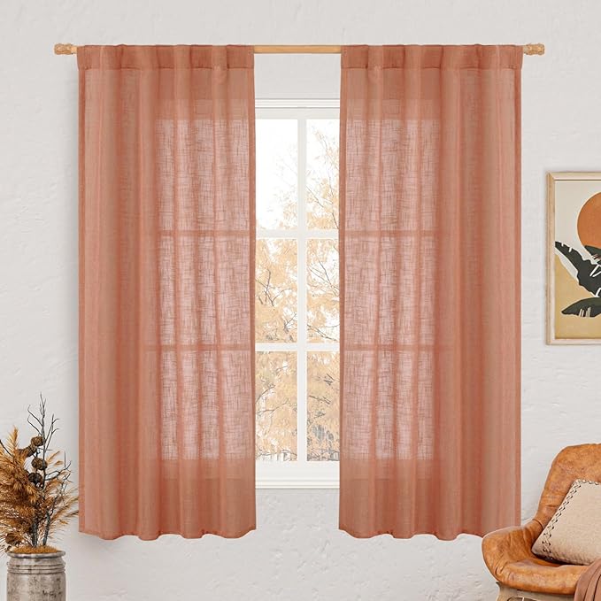 LAMIT 63 Inch Semi Sheer Linen Curtains, Light Filtering Panels Back Tab and by LAMIT