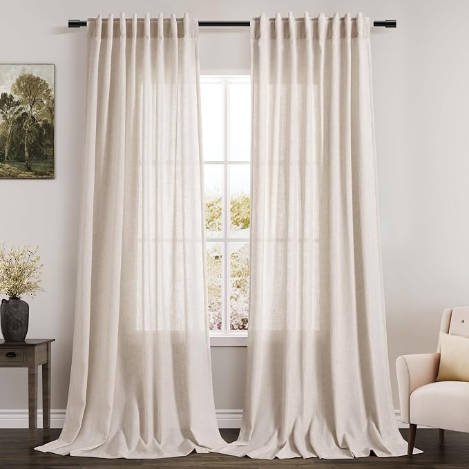 Nanspring Beige Linen Curtains 108 Inches Long 2 Panels Back Tab Rod Pocket by Nanspring