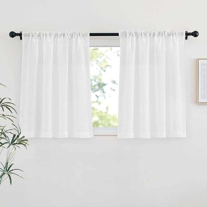 NICETOWN White Semi Sheer Kitchen Curtains 30 inch Length, Rod Pocket & Back - Image 2