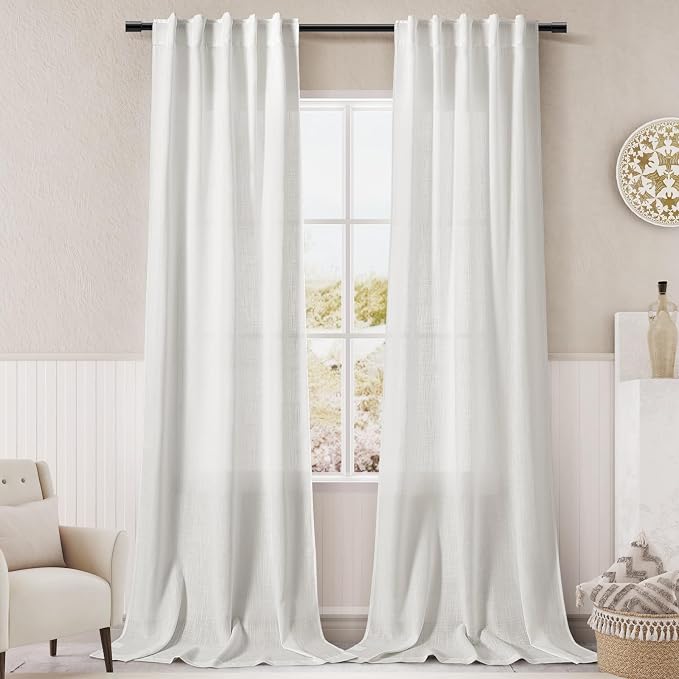 Extra Long Off White Curtain 108 inches Long 2 Panels Set by Nanspring