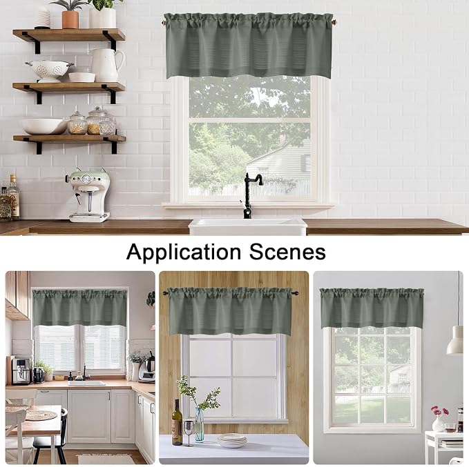 Chyhomenyc Olive Green Valance for Windows, Light Filtering Faux Linen Solid - Image 6
