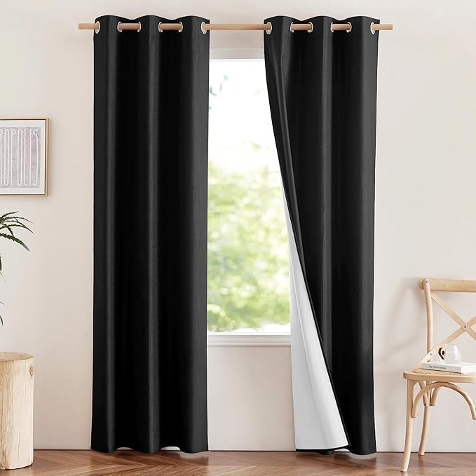 NICETOWN Vintage Open Linen Weave Flax Thermal Curtains, 100% Blackout Curtains by NICETOWN