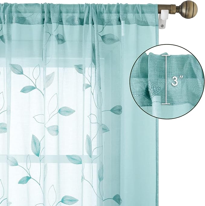 HOMEIDEAS Turquoise Aqua Sheer Curtains 52 X 63 Inches Length 2 Panels - Image 5