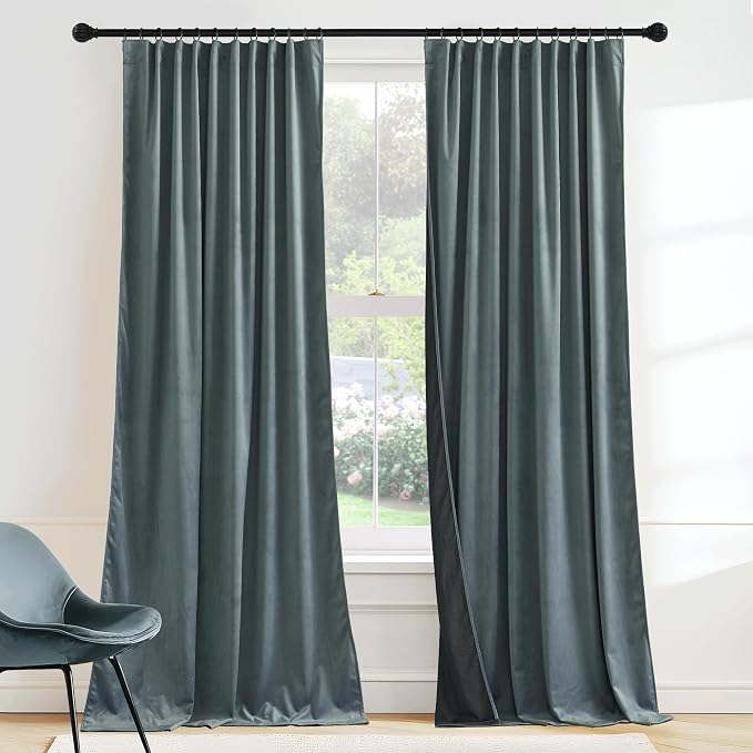 RYB HOME Dusty Blue Velvet Drapes by RYBHOME