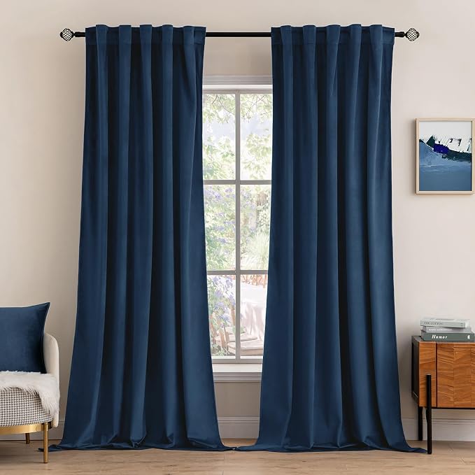 MIULEE Navy Blue Velvet Curtains 96 inches by MIULEE