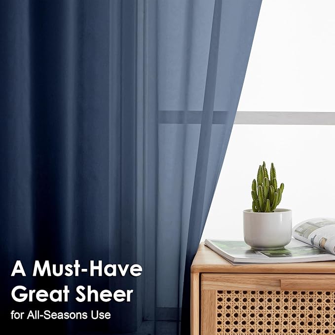 OVZME Navy Blue Sheer Curtains 78 Inches Long 2 Panels - Image 2
