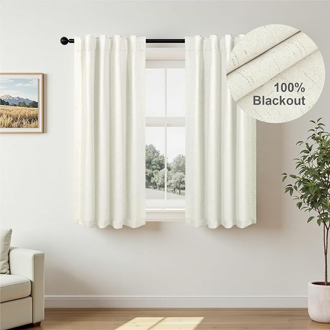 Pitalk 100% Blackout Short Linen Curtains - Image 2