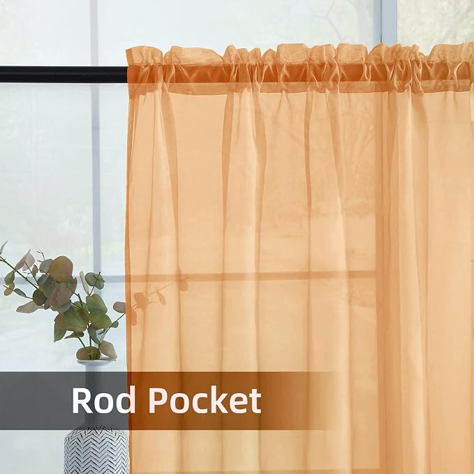 SpaceDresser Beige Sheer Curtains 4 Panels Rod Pocket Semi-Sheer Curtain 63 - Image 5