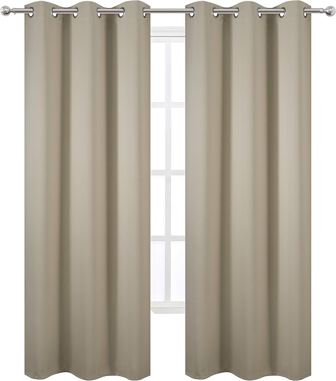 LEMOMO Beige Blackout Curtains/42 x 84 Inch/Set of 2 Panels Room Darkening - Image 2
