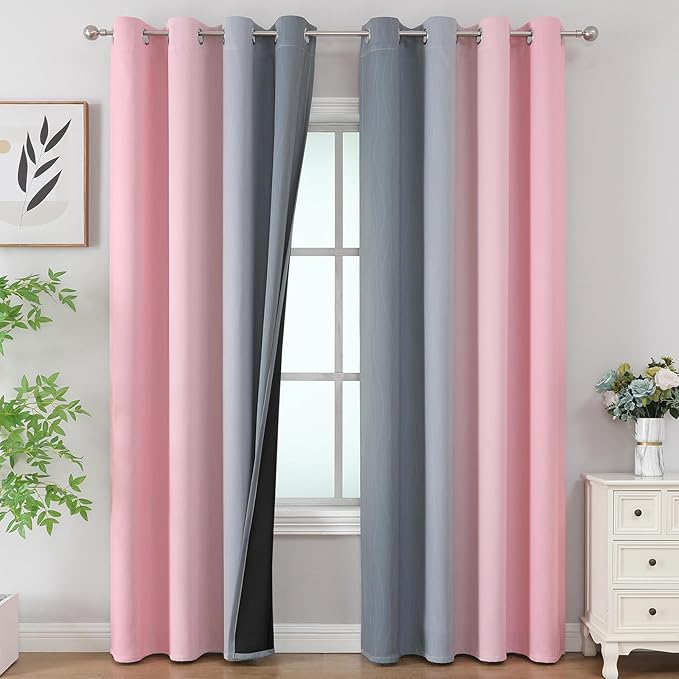 Estelar Textiler Pink and Grey Ombre Blackout Curtains 102 Inches Long by ESTELARTEXTILER