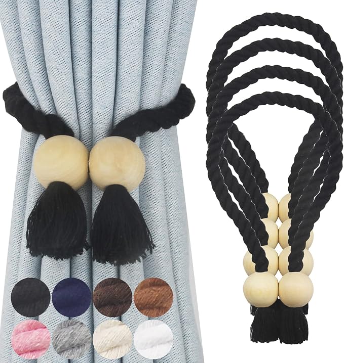 4 Pack Magnetic Curtain Tiebacks Cotton Hand Woven Tie Back Decorative Rope by CurtianTiebacks
