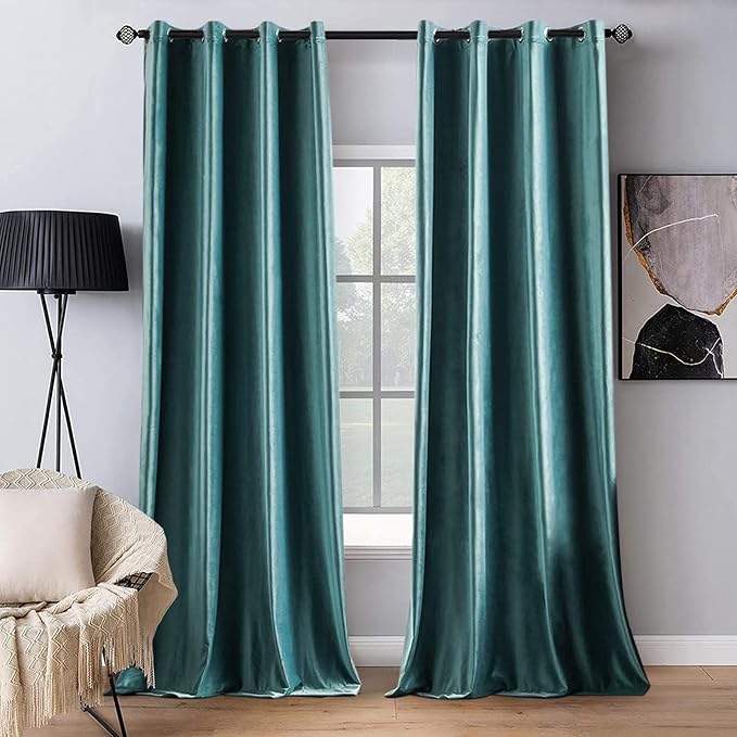 MIULEE 2 Panels Blackout Velvet Curtains Solid Soft Grommet Teal Curtains by MIULEE