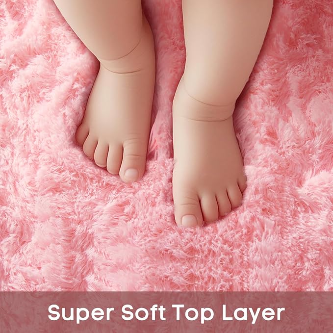 Ophanie Pink Round Rug for Bedroom Girls, Kids Fluffy Kawaii Fuzzy Shag Circle - Image 2