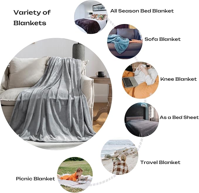 JIAHANNHA Grey Throw Blankets, Fleece Blanket Throw Size 50"×60", Super Soft - Image 3