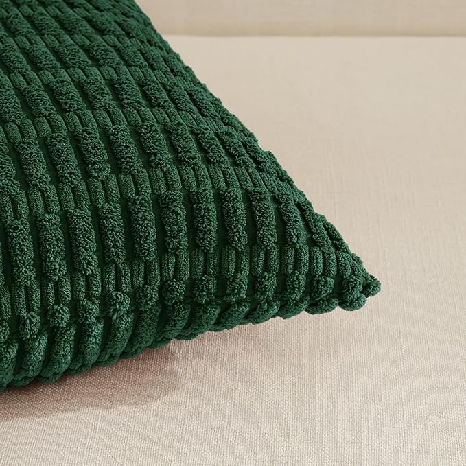 Fancy Homi Set of 4 Dark Green Boho Decorative Throw Pillow Covers 16x16 Inch - Image 4