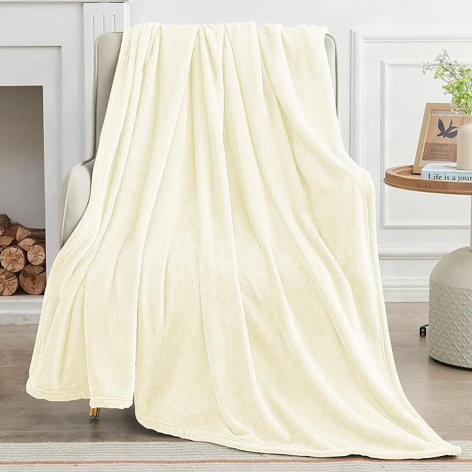 KMUSET Cream Fleece Blanket Twin Size - Image 5