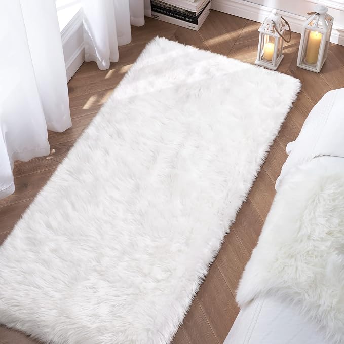 White Fluffy Rug for Bedroom, Soft Shag Rug for Sofa Couch Cushion, Cozy Shaggy - Image 3
