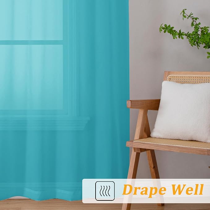 Gwine Turquoise Sheer Curtains 63 Inch Length - Image 6