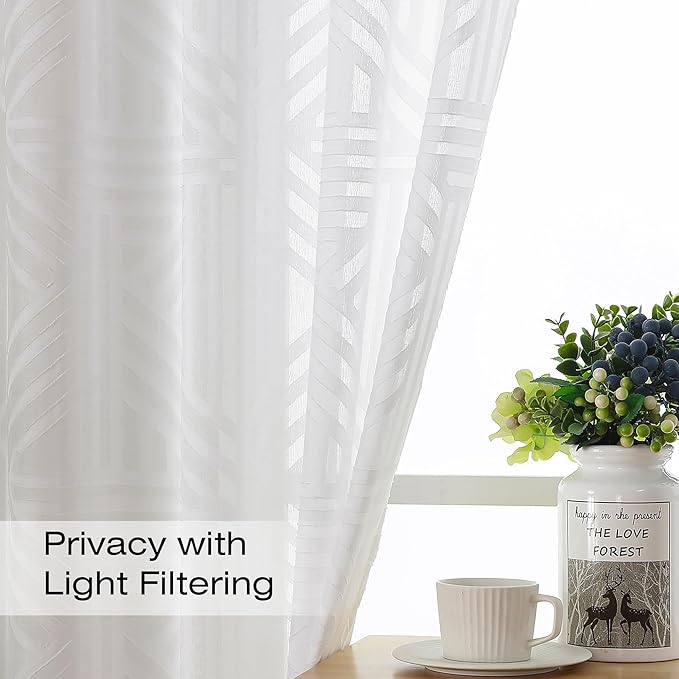 Simplebrand Sheer White Kitchen Curtains 36 Inch Length Tier Curtains 2 Panels - Image 2