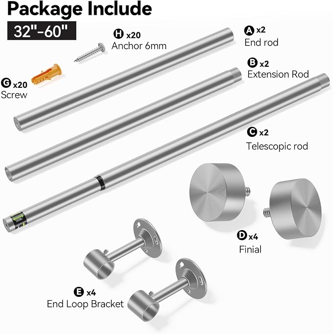 YaFex 2 Pack Heavy Duty Curtain Rods 32-60 Inch, 1 Inch Adjustable Curtain Rod - Image 9