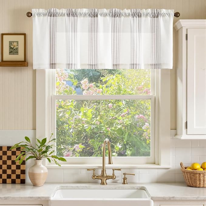 jinchan Striped Linen Valance Curtain 16 Inch Vertical Striped Valance - Image 2