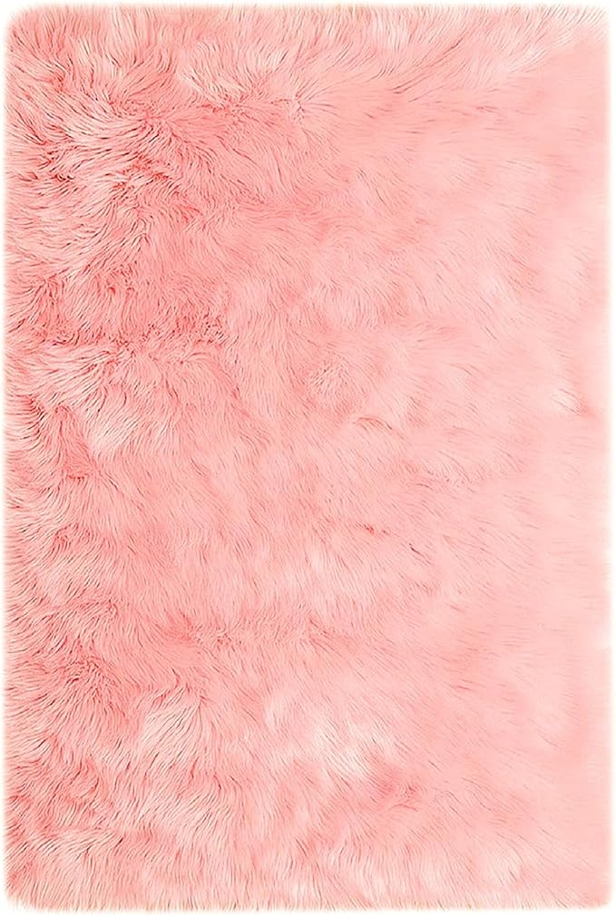 Goolela Pink Fluffy Fuzzy Rug for Girls Bedroom 3x5 Faux Fur Rug Furry Shag - Image 3