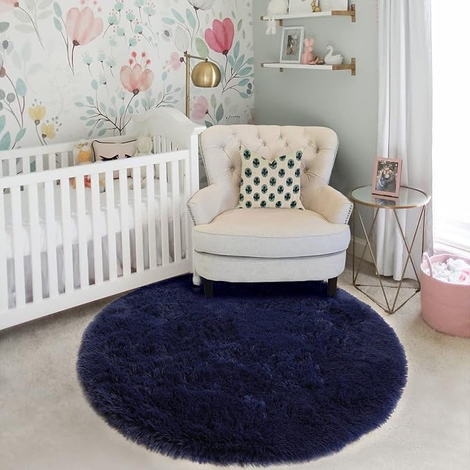 Amdrebio Dark Navy Round Rug 4Ft - Image 7