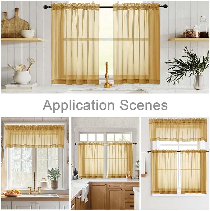 Gold Valances for Windows, Modern Solid Mini Small Window Curtains for Cafe - Image 7
