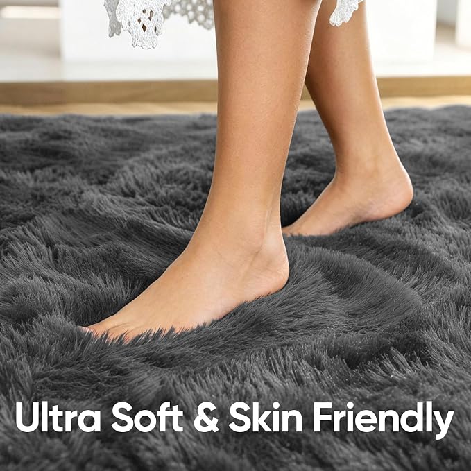 6x9 Large Dark Grey Fluffy Soft Area Rug Non-Slip - Image 5