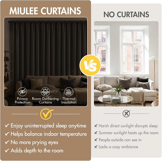 MIULEE 4-Panel Blackout Kitchen Window Curtain 40" Wx45 L Chocolate Brown | - Image 6