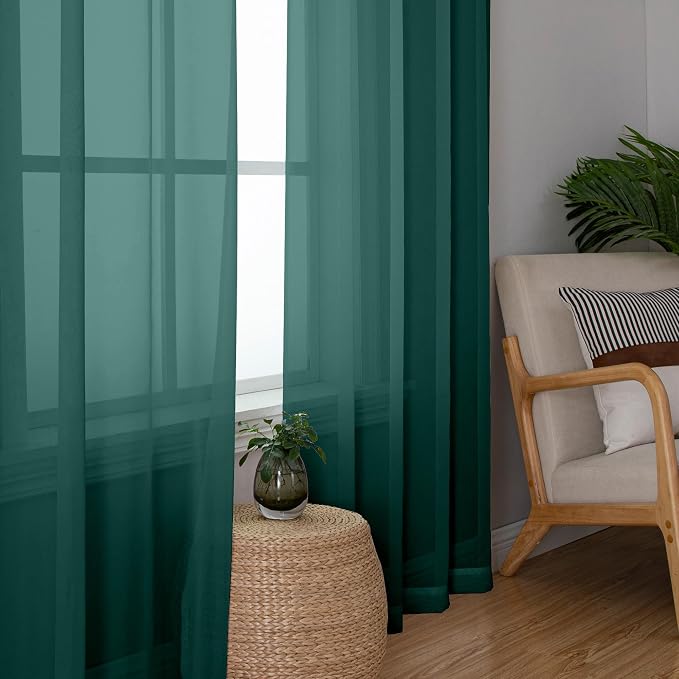 Aiyufeng Hunter Green Sheer Curtain Drapes 96 Inch Length 2 Panels - Image 2