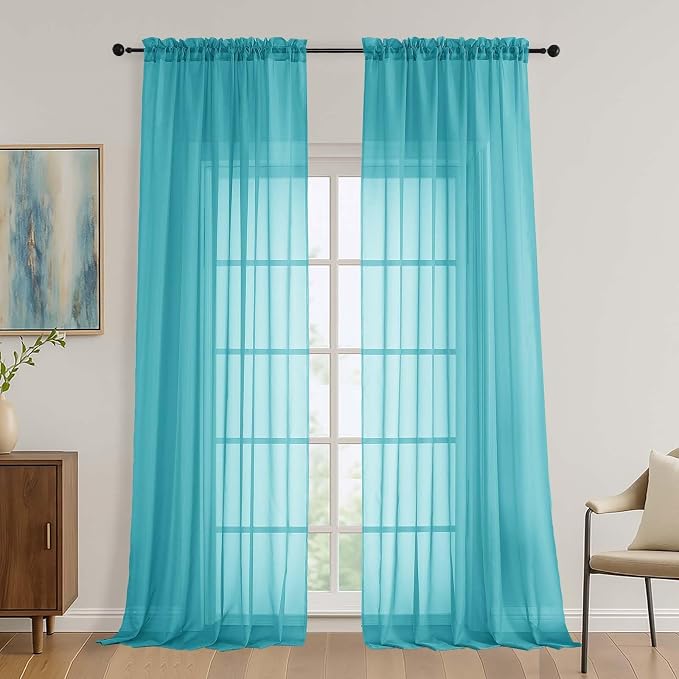OVZME Turquoise Bedroom Curtains 2 Panel Sets 96 Inch Length, 59 Inch Extra by OVZME