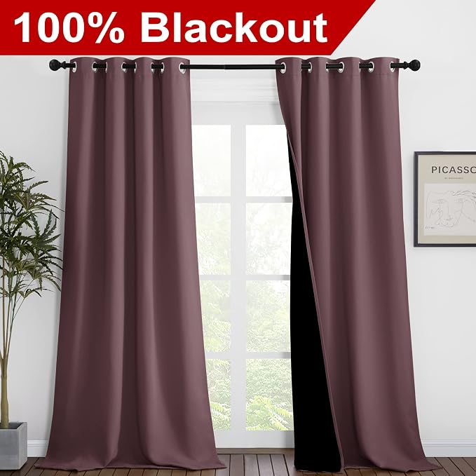 NICETOWN Thermal Insulated 100% Blackout Curtains, Noise Reducing Performance - Image 2