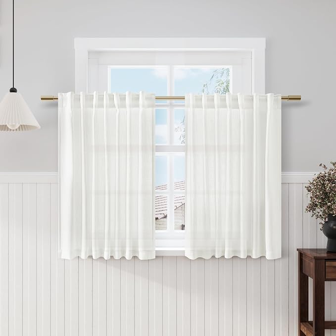 Ivory Kitchen Cafe Curtains 45 Inch Length 2 Panel Set Back Tab Rod Pocket Semi by Nanspring