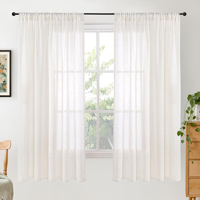 BGment Linen Semi Sheer Curtains 63 Inch Length by BGment