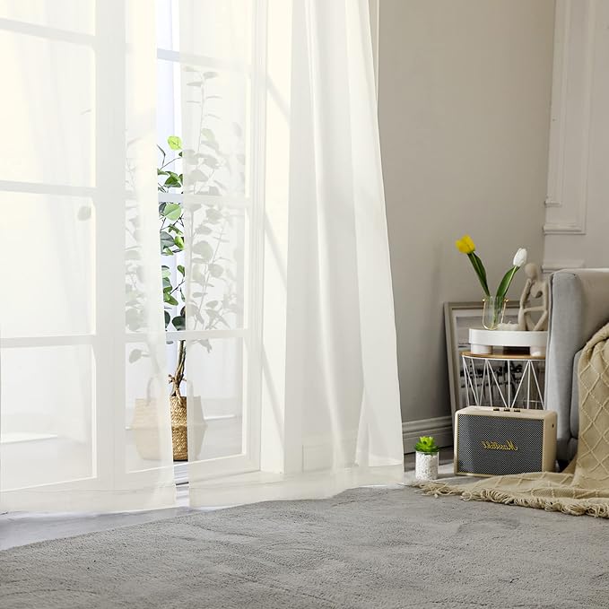 Aiyufeng 2 Pack Ivory Sheer Curtain 84 Inches Long, Light Filtering Airy Voile - Image 7