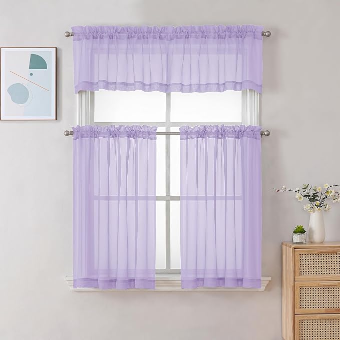 Gwine Lilac Valances for Windows, Small Light Filtering Rod Pocket Cafe Valance - Image 2