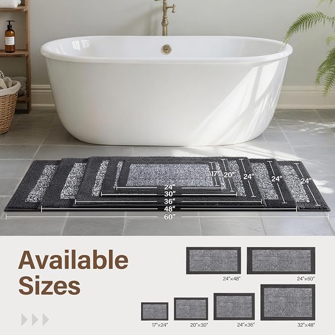 48x24 Long Bathroom Rugs Washable Non Slip, Dark Grey Bath Mat - Image 8