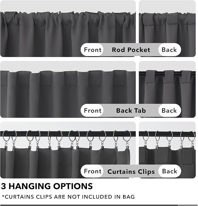 Deconovo Blackout Curtains, Thermal Insulated, W52 x L45 2 Panels, Back Tab - Image 4