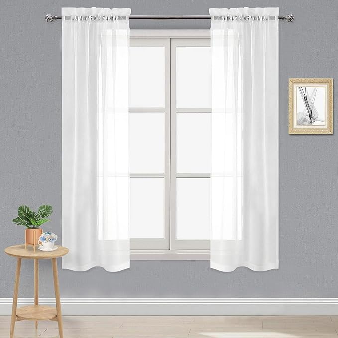DWCN White Sheer Curtains 63 inch Length 2 Panels Set, Elegant Solid Color by DWCN