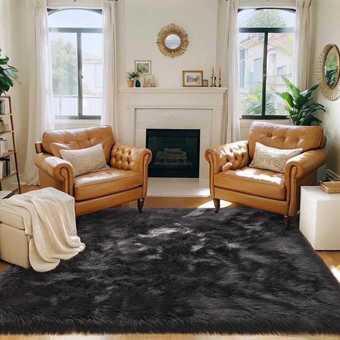 Ciicool Faux Fur Rug Black Fluffy Area Rugs - Image 2