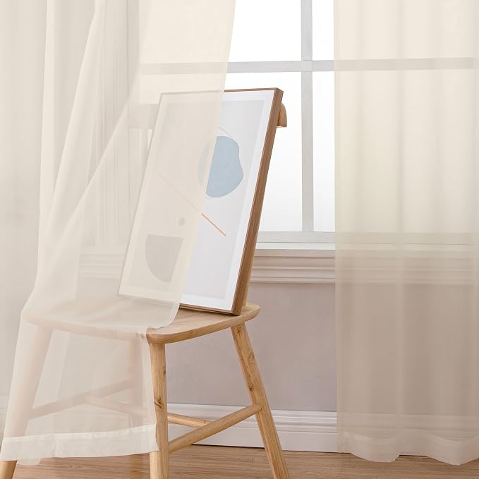 OWENIE Cream Sheer Curtains 84 inches Long 2 Panels Set - Image 4