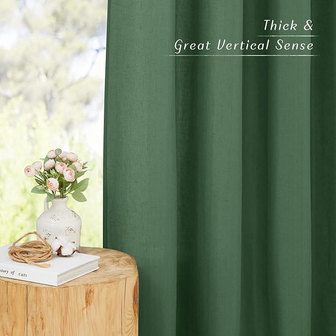NICETOWN Thick Linen Olive Green Curtains - Image 3