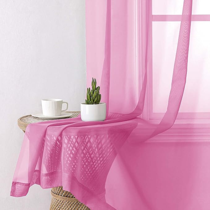 Lecloud Hot Pink Sheer Curtains - Image 6