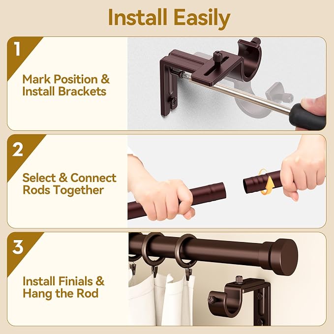 YaFex Curtain Rods 32-58 Inch, Heavy Duty 1 Inch Adjustable Curtain Rod - Image 8