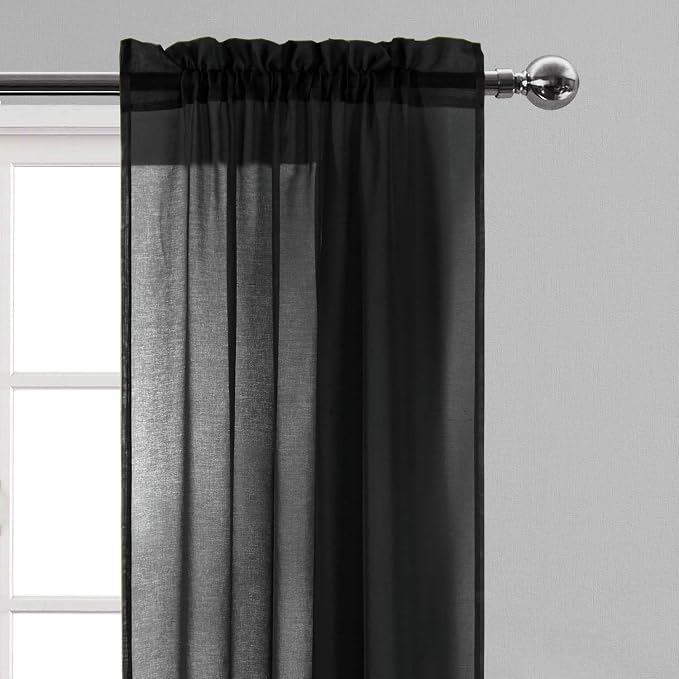 DWCN Black Sheer Curtains Semi Transparent Voile Rod Pocket Curtains - Image 2